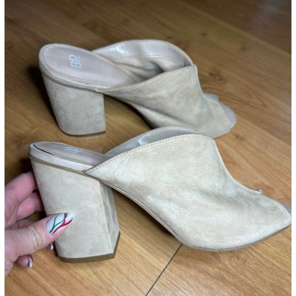 Bp Nordstrom Cream Nude Suede Mules open toe block heel sz 9 boho classic chic